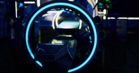 Advanced technology interface with glowing elements in a futuristic setting Stock Illustration