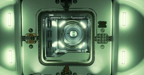 Advanced technology seen inside a futuristic research chamber at night Stock Illustration