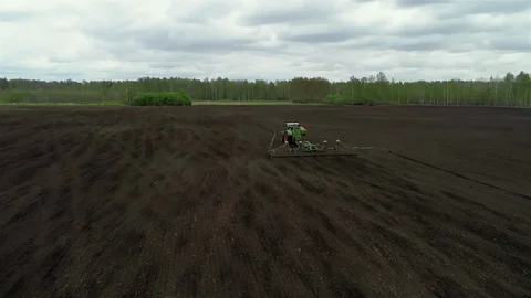 Advanced technology of Sowing System in Farm, Aerial View of Cultivated Land Stock Footage 127987535