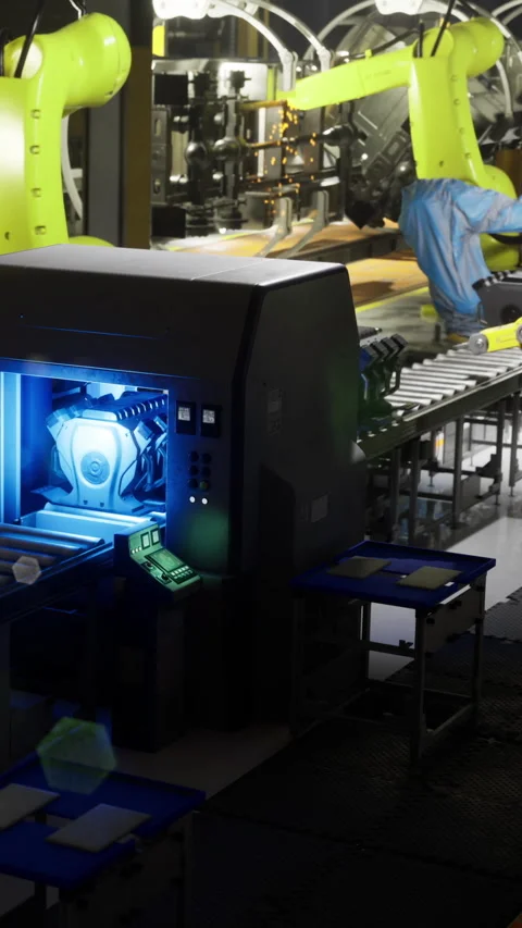 Advanced technology streamlines production process in modern factory setting Stock Footage 331833839