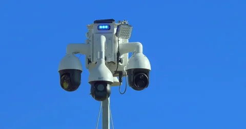 Advanced technology surveillance solar device and beacon lights flashing Stock Footage 167232327