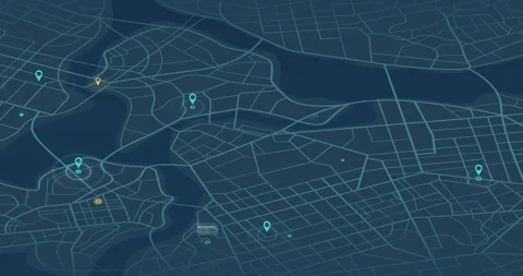 Advanced tracking system displaying location pins with circular radar Stock Footage 342276794