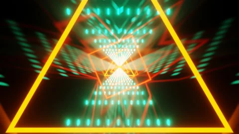 Advanced triangular Square shaped Neon red green Technology Portal. 3d rendering Stock Footage 162559476