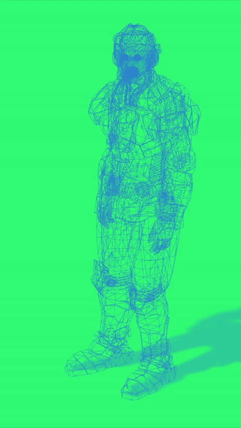 Advanced wireframe Bionic Robot  Rotating  On green screen Background - Tec.. Stock Footage 232372592