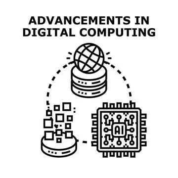 Advancements in digital computing and artificial intelligence concepts Illustrazione stock
