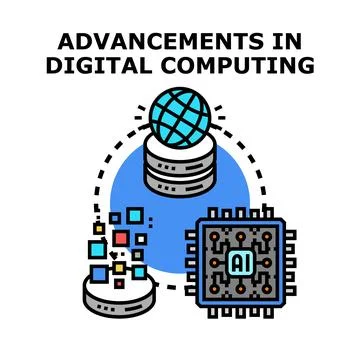 Advancements in digital computing and artificial intelligence concepts Illustrazione stock
