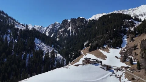 Advancing Forward Drone Flight Over Snowy and Forested Mountains in Sout Vídeo Stock 336941391