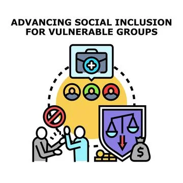 Advancing social inclusion for vulnerable groups icon Stock Illustration