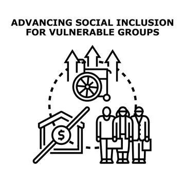 Advancing social inclusion for vulnerable groups icon Stock Illustration