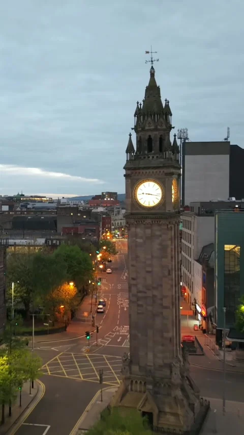 Advancing social ratio vertical video of The Albert Clock in Belfast City Stock Footage 336203077