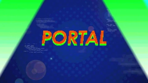 Advancing UI loading bar showing LOADING, shifting into neon portal with gate Stock Footage 311415928