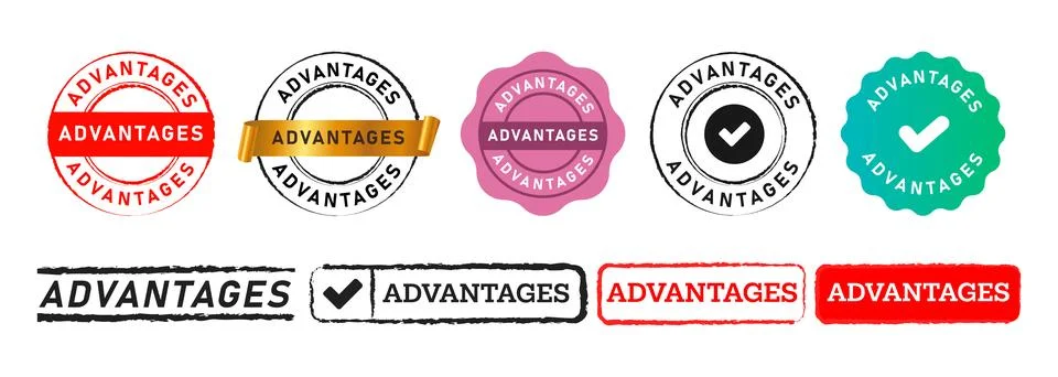 Advantage rectangle circle stamp seal badge label sticker sign for benefit Stock Illustration