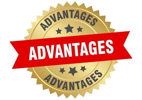 Advantages. advantages round red and gold label isolated on transparent bac.. Stock Illustration