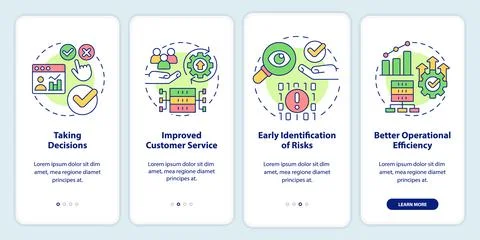 Advantages of big data processing onboarding mobile app screen Stock Illustration