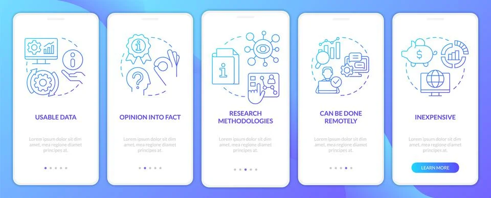 Advantages of case study blue gradient onboarding mobile app screen Stock Illustration