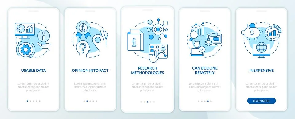 Advantages of case study blue onboarding mobile app screen Illustrazione stock