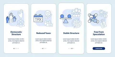 Advantages of co-ops light blue onboarding mobile app screen Stock Illustration