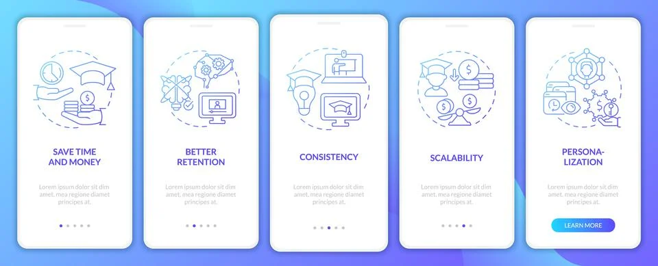Advantages of elearning blue gradient onboarding mobile app screen Stock Illustration