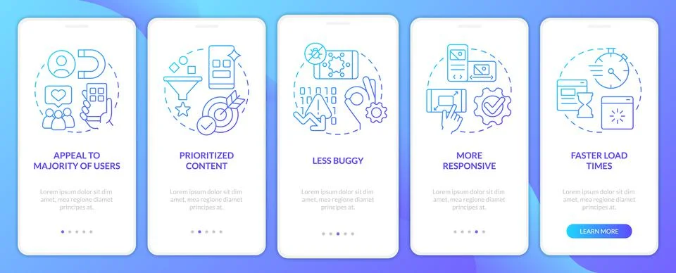 Advantages of mobile first design blue gradient onboarding mobile app screen Stock Illustration
