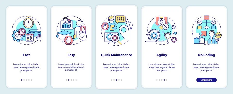 Advantages of no code onboarding mobile app screen Stockillustratie