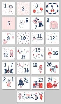 Advent calendar with Christmas illustrations Stock Illustration