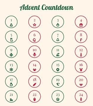 Advent calendar countdown poster template with icons Stock Illustration