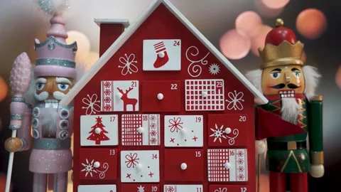 Advent Calendar Decorated and Nutcracker Soldier Toys Stock Footage 260722686