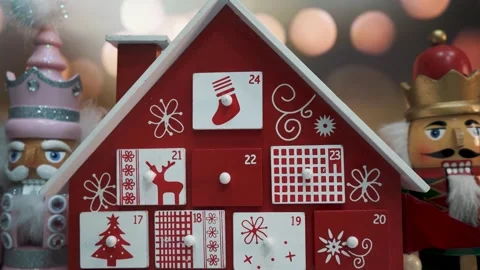 Advent Calendar Decorated and Nutcracker Soldier Toys Stock Footage 260722695
