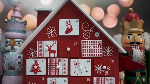 Advent Calendar Decorated and Nutcracker Soldier Toys Stock Footage 260722700