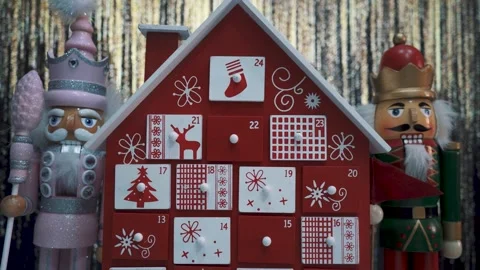 Advent Calendar Decorated and Nutcracker Soldier Toys Stock Footage 260722718