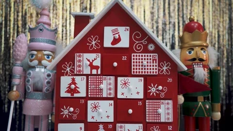 Advent Calendar Decorated and Nutcracker Soldier Toys Stock Footage 260722730
