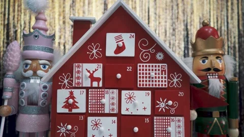 Advent Calendar Decorated and Nutcracker Soldier Toys Stock Footage 260722736