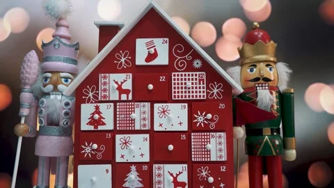 Advent Calendar Decorated and Nutcracker Soldier Toys Stock Footage 260722749