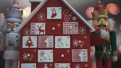 Advent Calendar Decorated and Nutcracker Soldier Toys Stock Footage 260722759