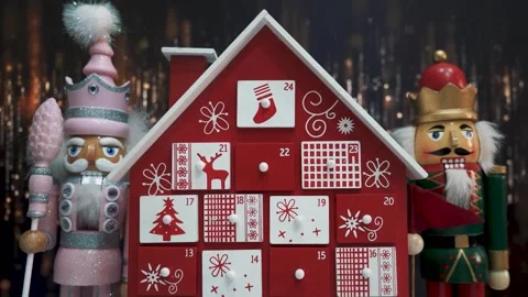 Advent Calendar Decorated and Nutcracker Soldier Toys Stock Footage 260722768
