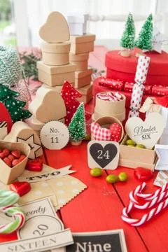 Advent calendar with gift boxes Stock Photos