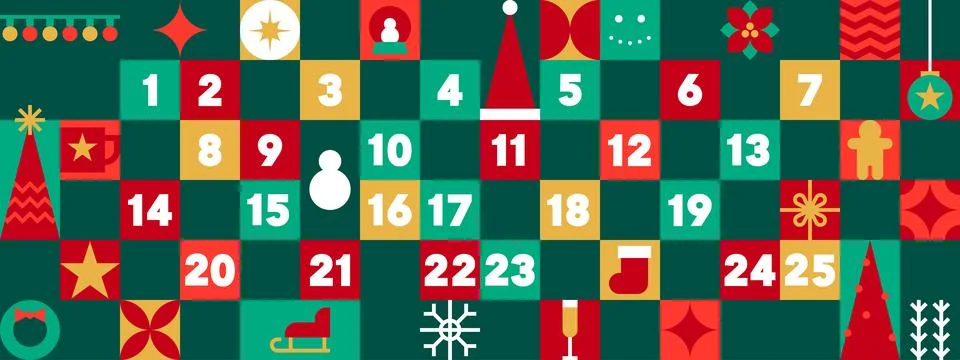 Advent calendar vector illustration. Printable advent calendar or Christmas.. Stock Illustration