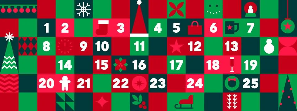 Advent calendar vector illustration. Printable advent calendar or Christmas.. Stock Illustration