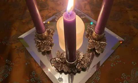 Advent Candles on a Mirrored Base Stock Photos