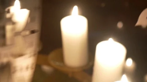 Advent white candles over that revolve decorations made of plywood dep Stock Footage 71003364