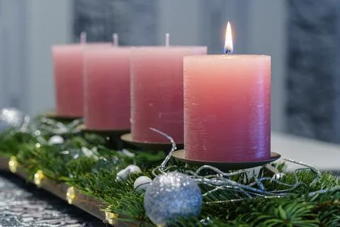 Advent wreath with candles - First Advent Stock Photos