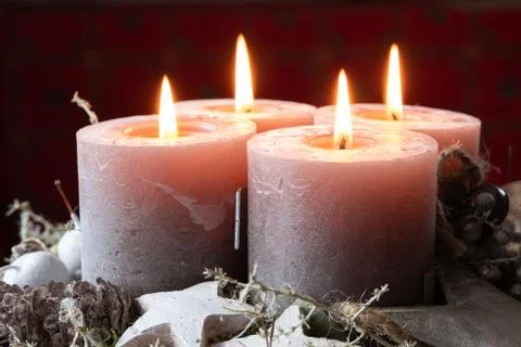 Advent wreath with four burning candles Stock Photos