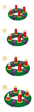 Advent Wreath One Two Three Four Burning Candles Christmas Illustrazione stock