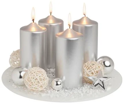 Advent wreath in silver on white background, close up Stock Illustration