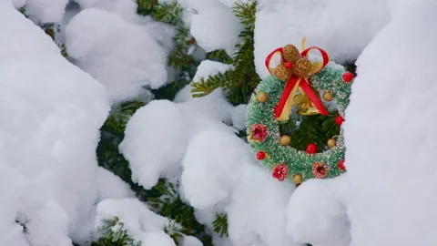 Advent wreath on the tree. Christmas decorations.  New Year background. Stock Footage 231606260