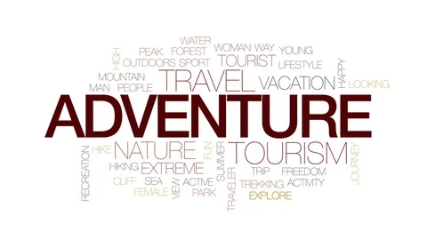 Adventure animated word cloud, text design animation. Kinetic typography. Stock Footage 75550342