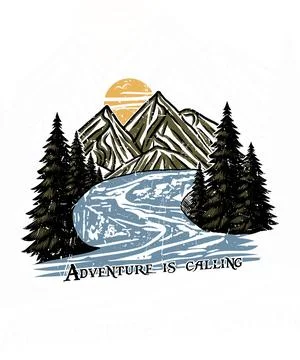 Adventure is calling mountain vector art t shirt design Stock Illustration