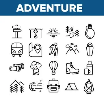 Adventure Collection Elements Icons Set Vector Illustrazione stock