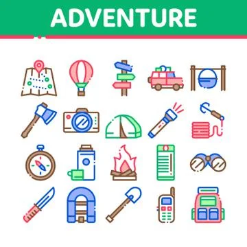 Adventure Collection Elements Icons Set Vector 스톡 일러스트