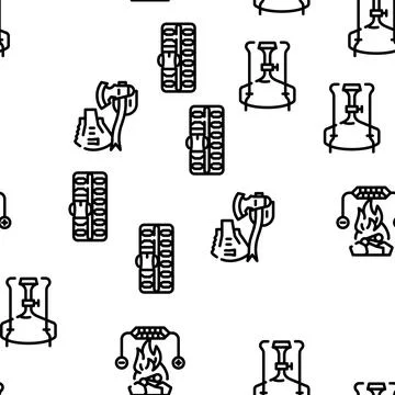 Adventure Equipment Vector Seamless Pattern Stock Illustration